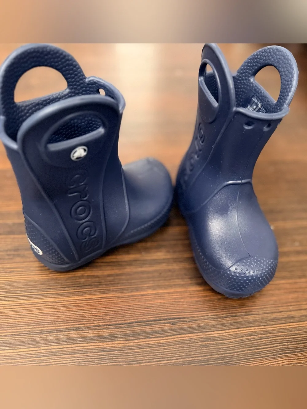 CROCS Kids Navy Blue Rain Boots with Handles